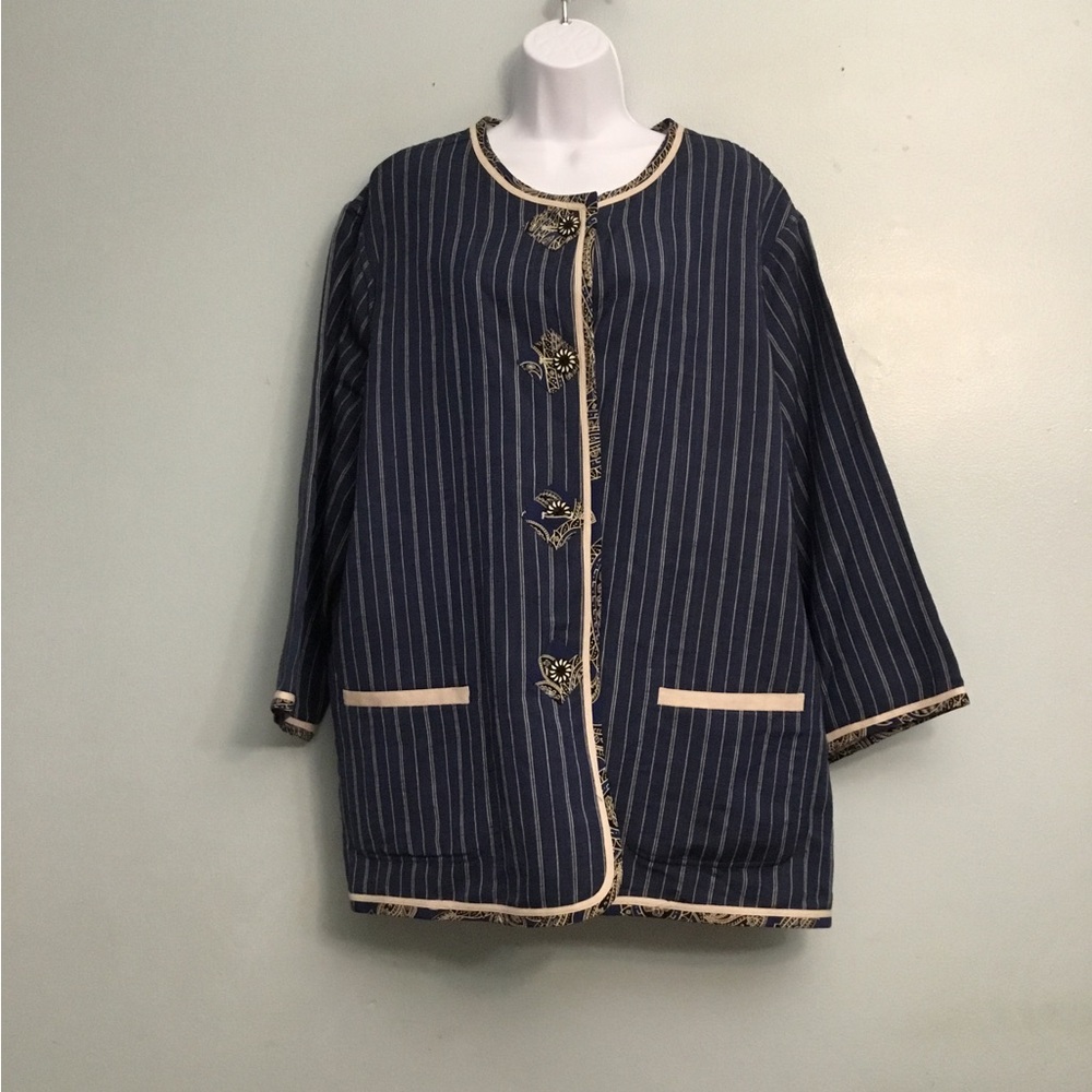 Navy Striped Jacket with Gold Accents - Picture 7 of 14